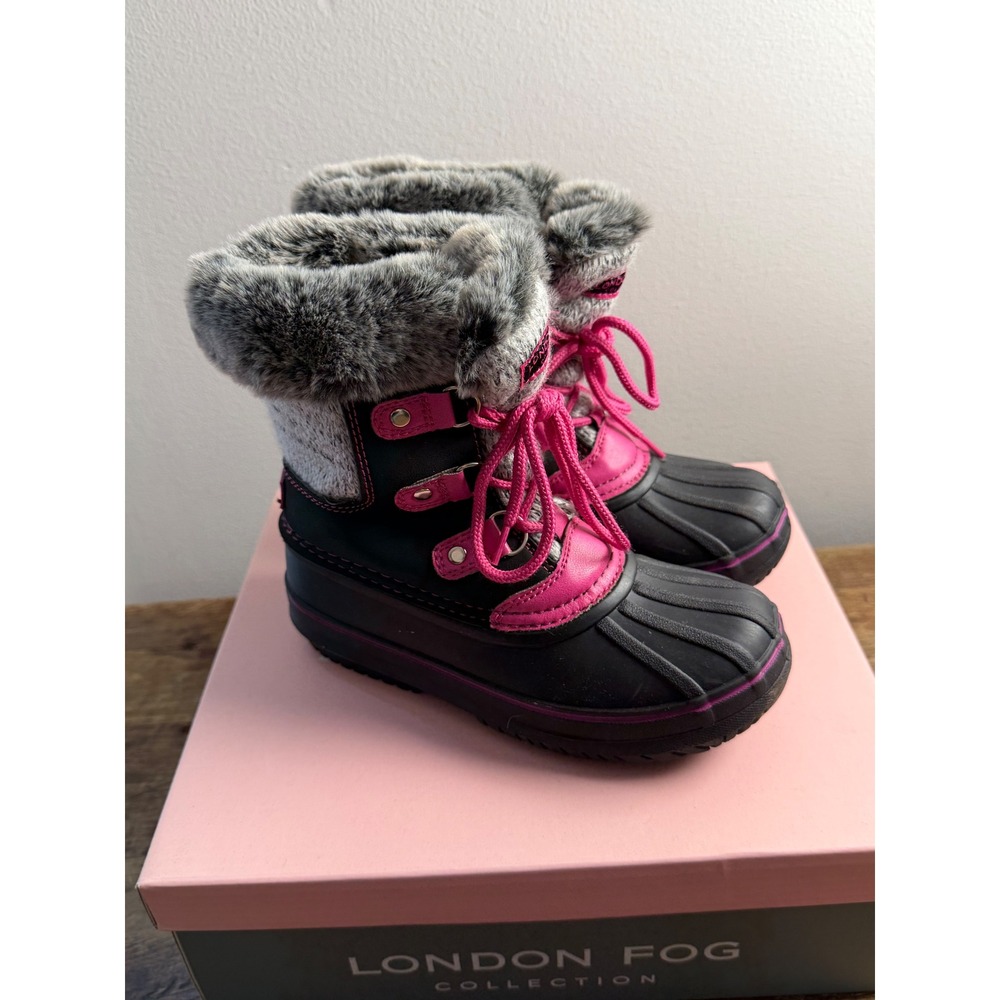 London Fog Tottenham Black Pink Fur Snow Boots Size 13M Girls Water Resistant